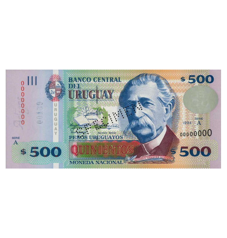 Uruguay 500 Uruguayos 1994 Pick 078s SPECIMEN